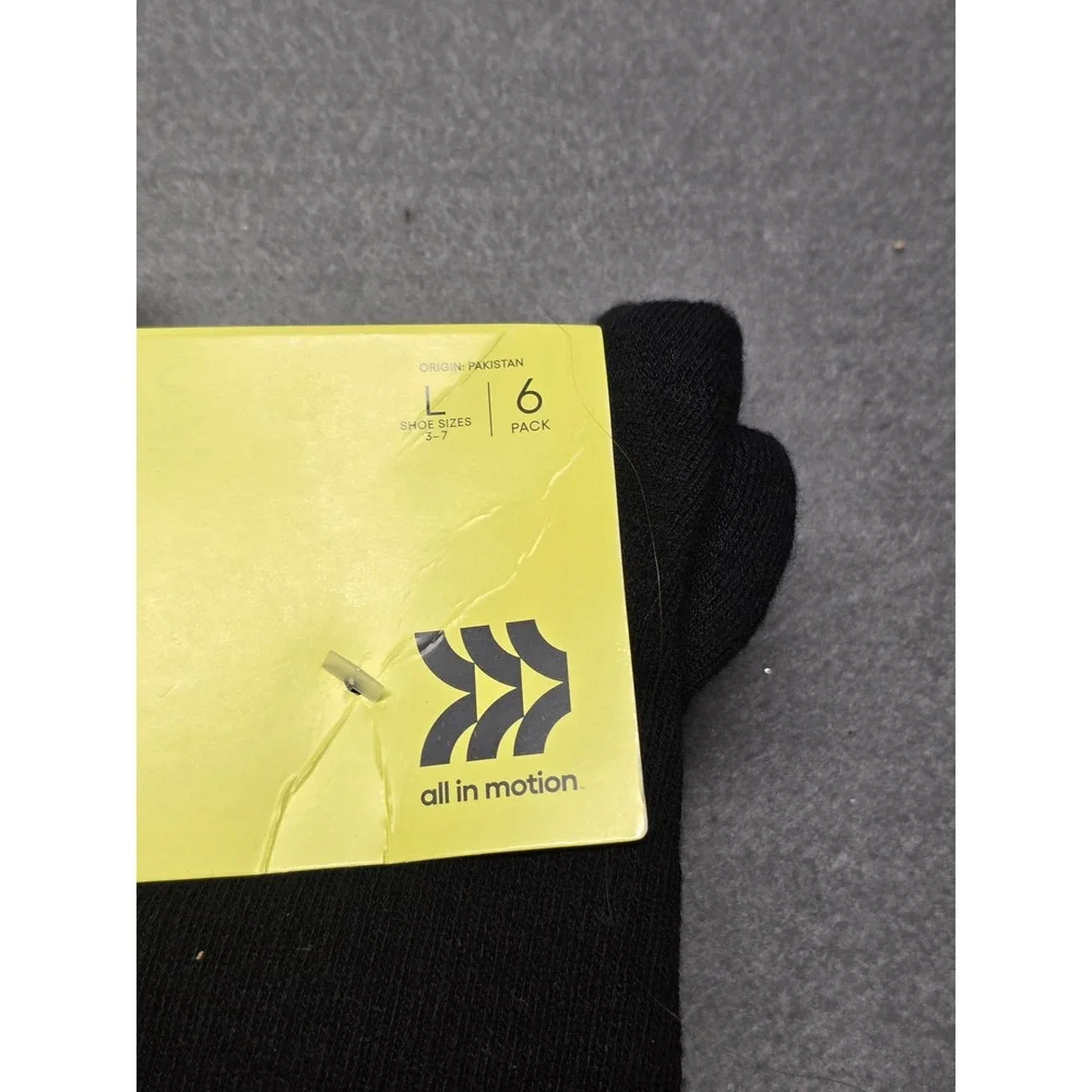 All in Motion 6 Pack Crew Socks Black Multi Shoe Size 3-7 Arch Support Cushioned